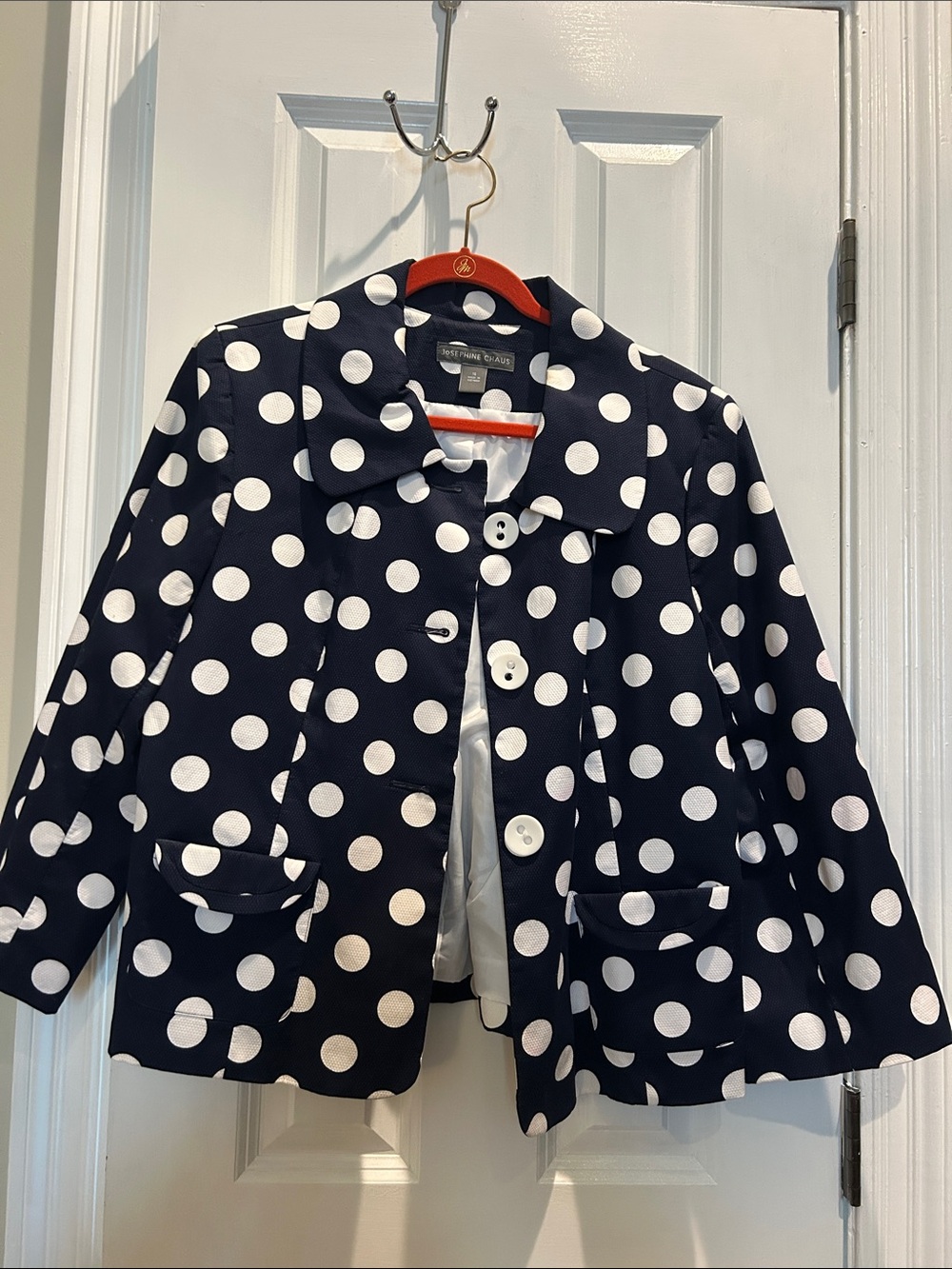 Josephine Chaus Navy and White Polka Dot Blazer
